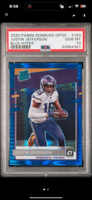 2020 Justin Jefferson Optic Rated Rookie Blue Hyper Light front