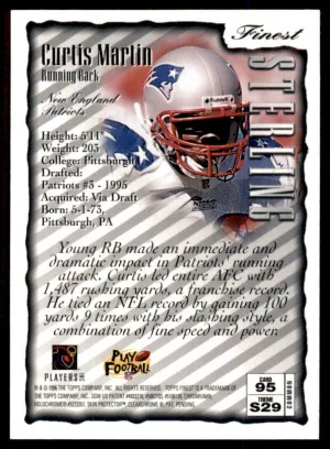 1996 Topps Finest Curtis Martin RC New England Patriots #95 back