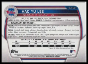 2023 Bowman #BCP-52 Hao Yu Lee Chrome 1st Bowman Mojo Refractor back