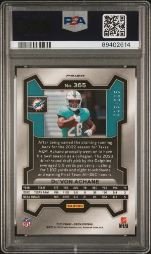 2023 Panini Prizm De'von Achane #365 PSA 10 back