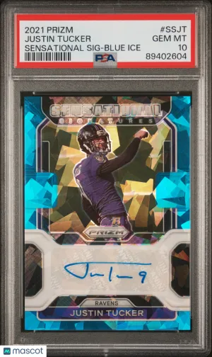 2021 Panini Prizm Sensational Signatures Justin Tucker #SSJT PSA 10 front