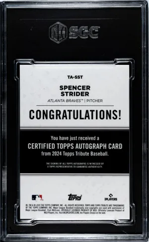 2024 Topps Tribute Spencer Strider #TA-SST /99 SGC 10 Atlanta Braves back