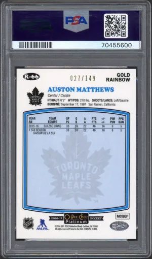 2016-17 O-pee-chee OPC Platinum Retro Gold Rainbow R66 Auston Matthews /149 PSA 9 Mint back