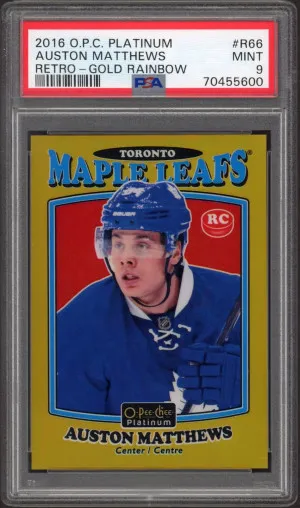 2016-17 O-pee-chee OPC Platinum Retro Gold Rainbow R66 Auston Matthews /149 PSA 9 Mint front