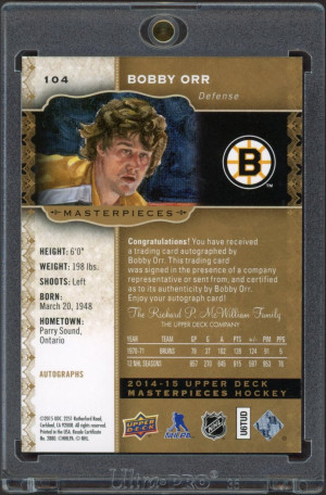 2014 UD Masterpieces Autographs #104 Bobby Orr back