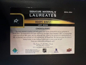 2021 22 ULTIMATE ROOPE HINTZ SIGNATURE MATERIAL LAUREATES AUTO PATCH /99 STARS back
