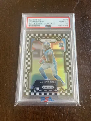 2023 Panini Prizm Jahmyr Gibbs Black & White Checkerboard Prizm Rookie PSA 10 front