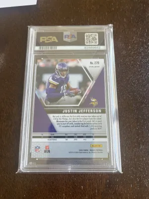 2020 Panini Mosaic Justin Jefferson NFL Debut Orange Prizm PSA 10 Rookie back