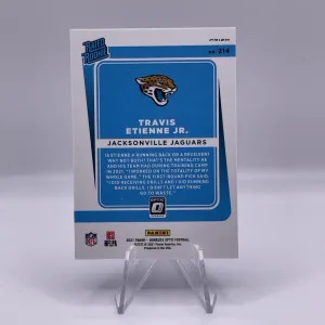 2021 Donruss Optic #214 Travis Etienne Jr. Blue Hyper Rookie RC back