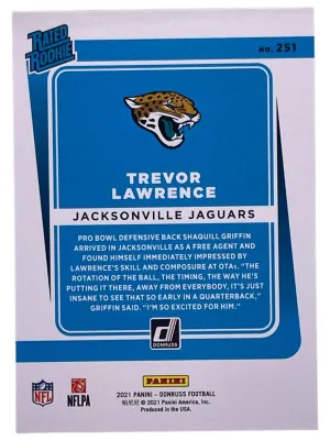 2021 Donruss #251 Trevor Lawrence Press Proof Blue Rated Rookie RC back