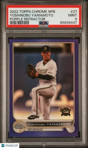 Yoshinobu Yamamoto 2022 Topps Chrome NPB Purple 148/299 #27 PSA 9 Dodgers front