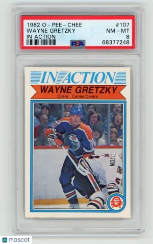 1982 O-Pee-Chee OPC WAYNE GRETZKY In Action 107 EDMONTON OILERS *CENTERED* PSA 8 front