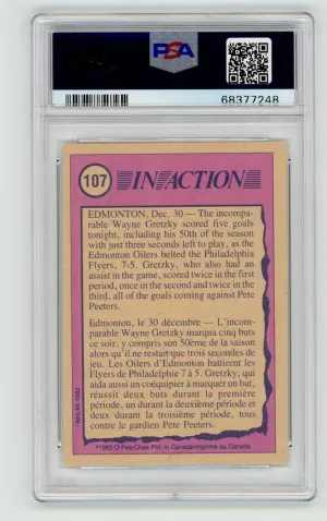 1982 O-Pee-Chee OPC WAYNE GRETZKY In Action 107 EDMONTON OILERS *CENTERED* PSA 8 back