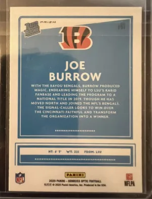 2020 Donruss Optic Joe Burrow Rated Rookie SILVER HOLO PRIZM #151 BENGALS back