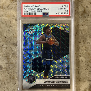 2020 Mosaic Anthony Edwards Reactive Blue RC NBA Debut PSA 10 front