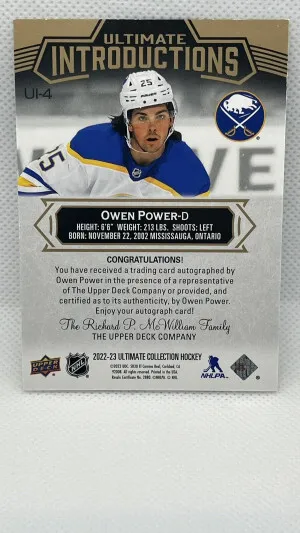Owen Power 2022-23 Ultimate Collection Ultimate Introductions Auto #UI-4 /25 back