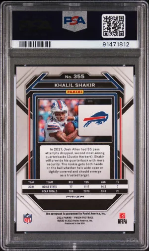 2022 Panini Prizm Khalil Shakir #355 PSA 10 back