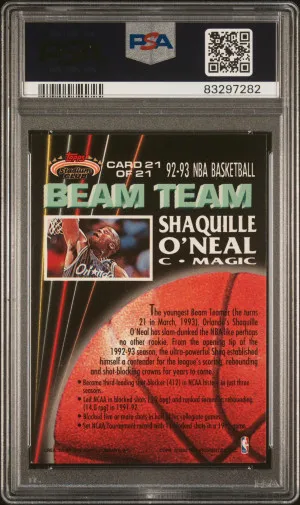 1992 Stadium Club Beam Team Shaquille O'Neal Rookie PSA 9 Orlando Magic back