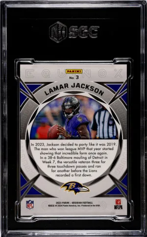 2023 Panini Obsidian Lamar Jackson #3 /25 SGC 10 Ravens back