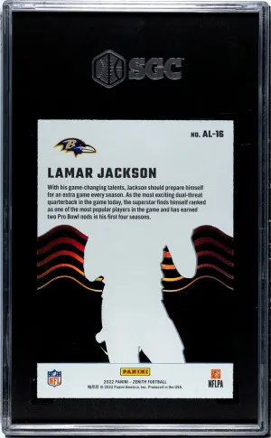 2022 Panini Zenith Lamar Jackson #AL-16 Case Hit SGC 9 Baltimore Ravens back