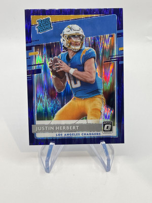 2020 Donruss Optic Justin Herbert Purple Shock Rated Rookie front