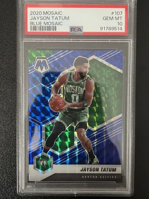 2020-21 mosaic Jayson Tatum blue mosaic 76/99 PSA 10 front