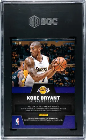 2018-19 Panini Player Of The Day Kobe Bryant #29 /10 SGC 9.5 Lake Charles Lakers back