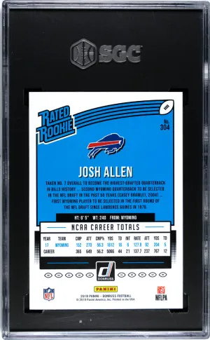 2018 Donruss Josh Allen #304 Rookie SGC 10 back