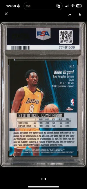 2000 Kobe Bryant Toppe Chrome No Limit back