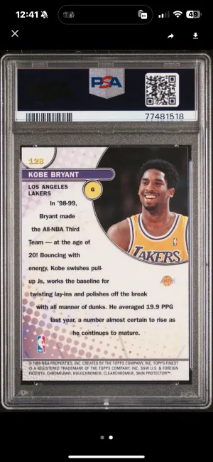 1999 Kobe Bryant Finest W/ Coating back
