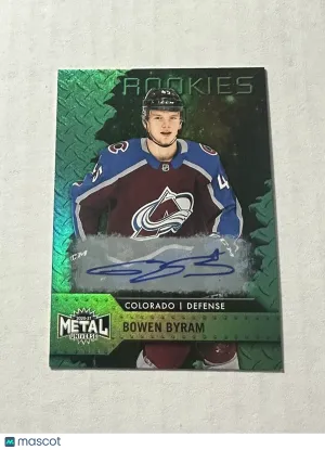 Bowen Byram 2020-21 Skybox Metal Universe Green #120 /10 Rookie Auto Avalanche front