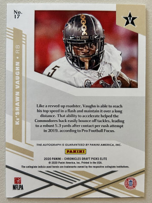 2020 Panini Chronicles Draft Picks Signatures /99 Ke'Shawn Vaughn Rookie Auto RC back