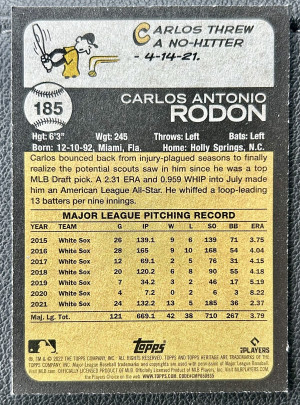 2022 Topps Heritage Carlos Rodon  Blue Sparkle Chrome 185 Chicago White Sox back