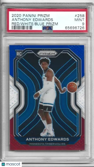 2020 Panini Prizm Anthony Edwards Rookie Red White Blue Prizm PSA 9 RC front