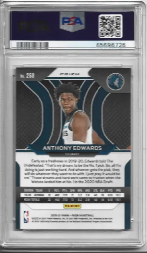2020 Panini Prizm Anthony Edwards Rookie Red White Blue Prizm PSA 9 RC back