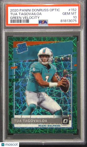 2020 Donruss Optic #152 Tua Tagovailoa Green Velocity Rookie RC PSA 10 Gem Mint front