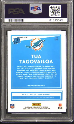 2020 Donruss Optic #152 Tua Tagovailoa Green Velocity Rookie RC PSA 10 Gem Mint back