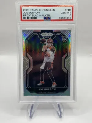 2020 Panini Prizm Black Joe Burrow Rookie Silver PSA 10 front