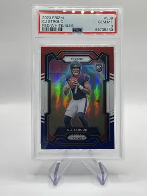 2023 Panini Prizm CJ Stroud Rookie Red White Blue PSA 10 front