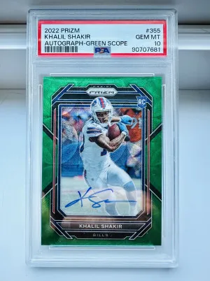 2022 PRIZM KHALIL SHAKIR ON CARD AUTOGRAPH-GREEN SCOPE **Jersey Number 10/75** POP 6 front
