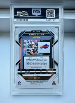 2022 PRIZM KHALIL SHAKIR ON CARD AUTOGRAPH-GREEN SCOPE **Jersey Number 10/75** POP 6 back