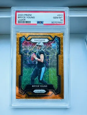 🔥 2023 Panini Orange Lazer Prizm #311 Bryce Young Panthers Rookie PSA 10 Gem Mint front
