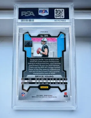 🔥 2023 Panini Orange Lazer Prizm #311 Bryce Young Panthers Rookie PSA 10 Gem Mint back