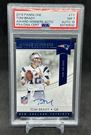 Tom Brady 2018 Panini One Award Winners Auto #AWA-TY PSA 7 / Auto 10 - On Card Auto front
