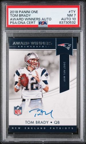 Tom Brady 2018 Panini One Award Winners Auto #AWA-TY PSA 7 / Auto 10 - On Card Auto back