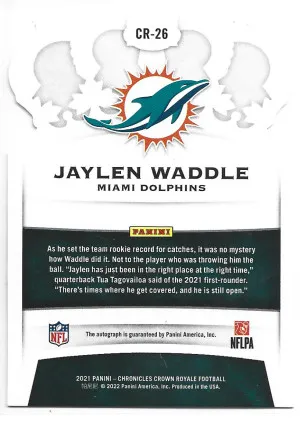2021 Panini Chronicles Jaylen Waddle Crown Royale Rookie Auto /99 RC Dolphins back