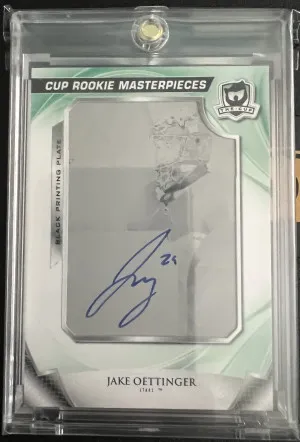 Jake Oettinger The Cup Rookie Masterpieces Black Printing Plate Auto 1/1 front
