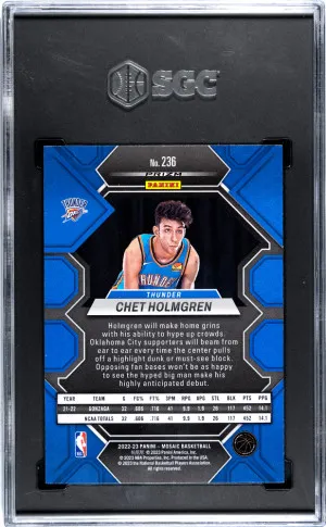 2022-23 Panini Mosaic Chet Holmgren #236 Rookie SGC 10 Oklahoma City Thunder back