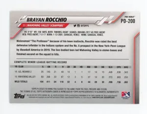 2020 Topps Pro Debut BRAYAN ROCCHIO Rookie RC AUTO AUTOGRAPH Cleveland Guardians back
