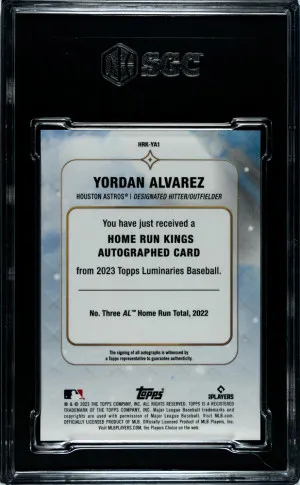2023 Topps Luminaries Yordan Alvarez #HRK-YA1 /5 SGC 10 Houston Astros back